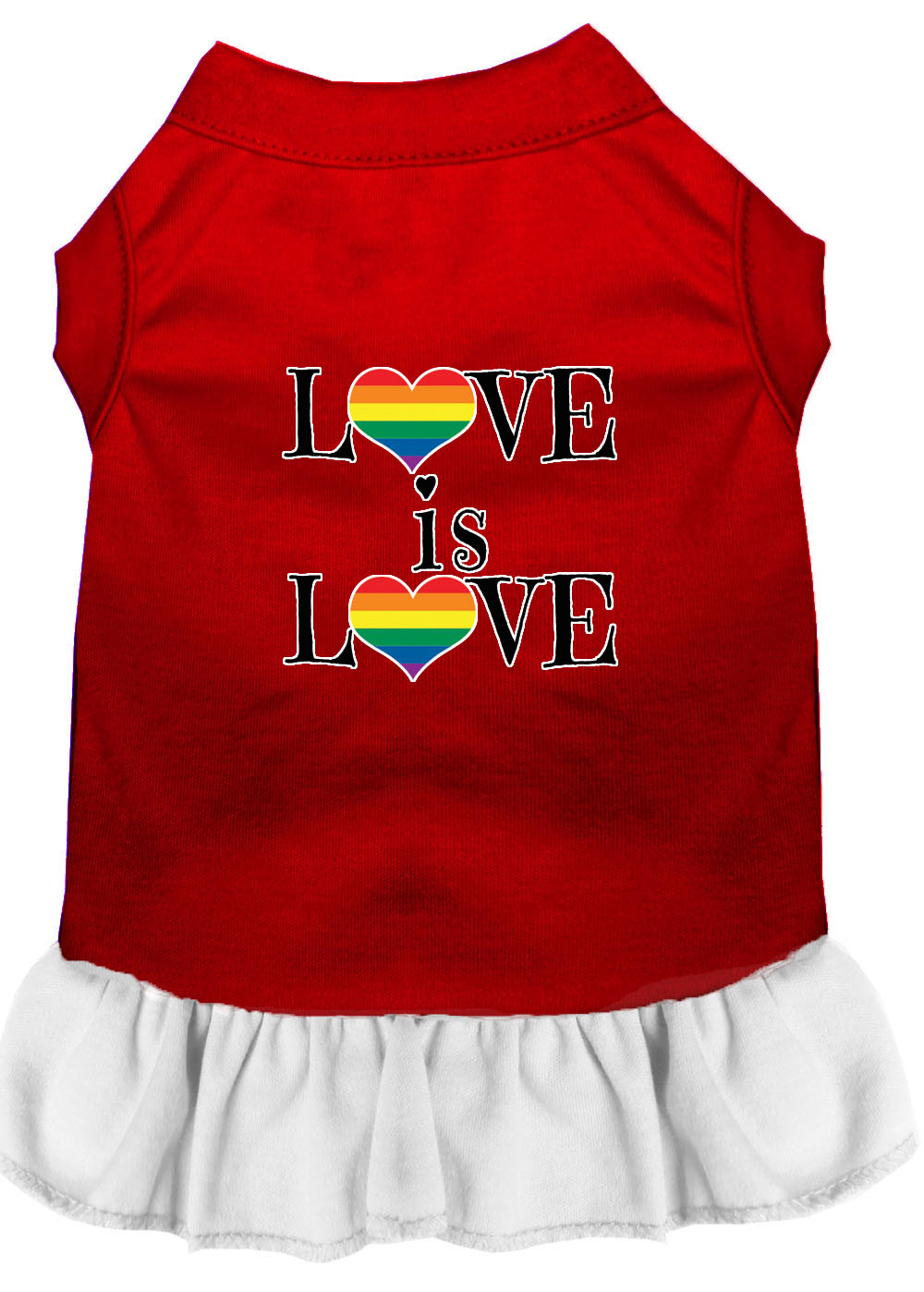 Love is Love Screen Print Dog Dress Red with White Med
